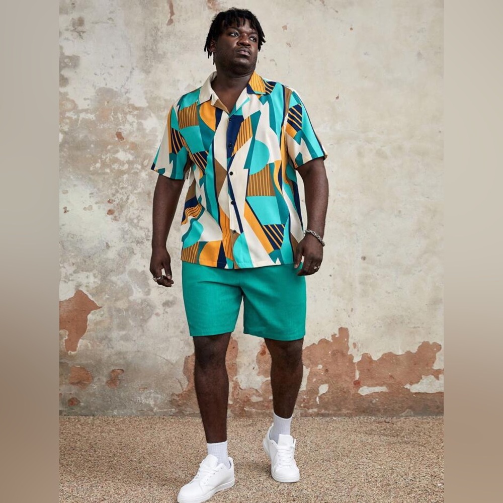 Men’s Colorful Geo Print Camp Button down shirt